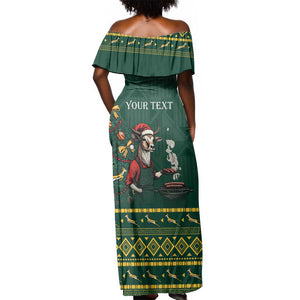 Personalised South Africa Off Shoulder Maxi Dress Springbok Christmas Braai