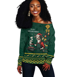 Personalised South Africa Off Shoulder Sweater Springbok Christmas Braai