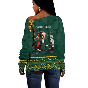 Personalised South Africa Off Shoulder Sweater Springbok Christmas Braai