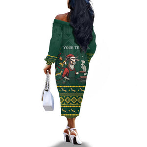 Personalised South Africa Off The Shoulder Long Sleeve Dress Springbok Christmas Braai