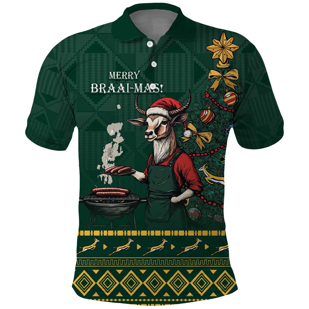 Personalised South Africa Polo Shirt Springbok Christmas Braai