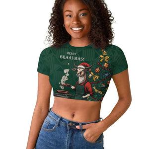 Personalised South Africa Raglan Cropped T shirt Springbok Christmas Braai