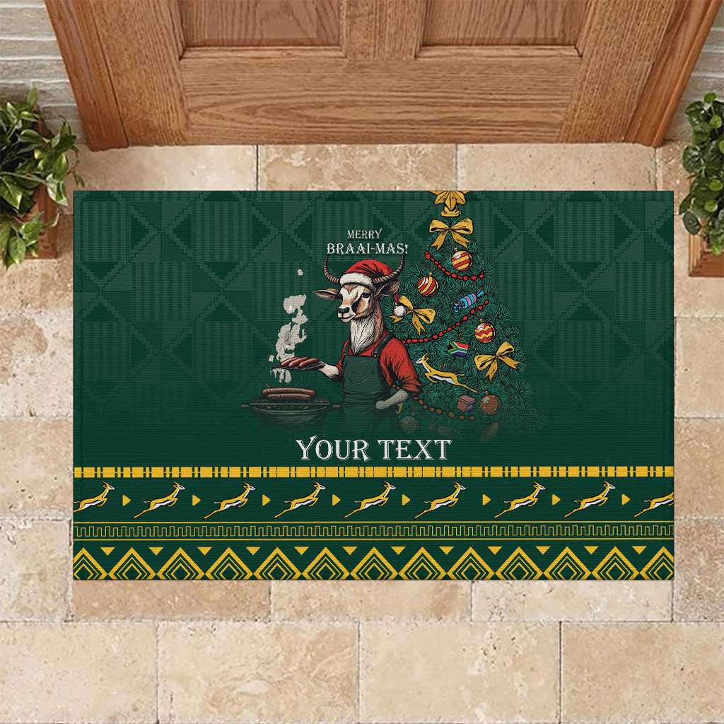 Personalised South Africa Rubber Doormat Springbok Christmas Braai