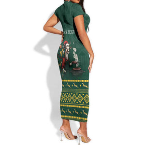 Personalised South Africa Short Sleeve Bodycon Dress Springbok Christmas Braai