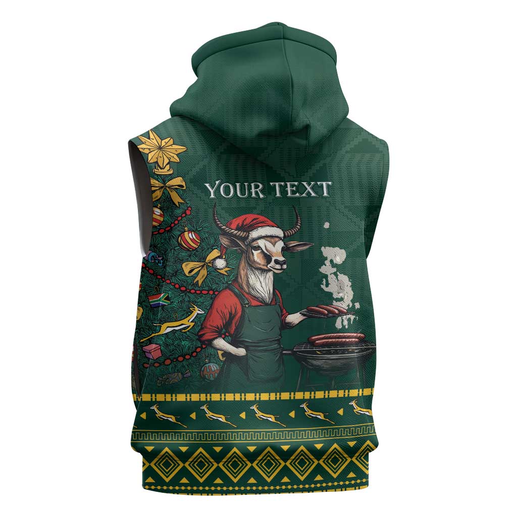 Personalised South Africa Sleeveless Zip Hoodie Springbok Christmas Braai - African Pride