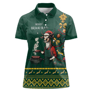 Personalised South Africa Women Polo Shirt Springbok Christmas Braai