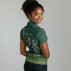 Personalised South Africa Women Polo Shirt Springbok Christmas Braai