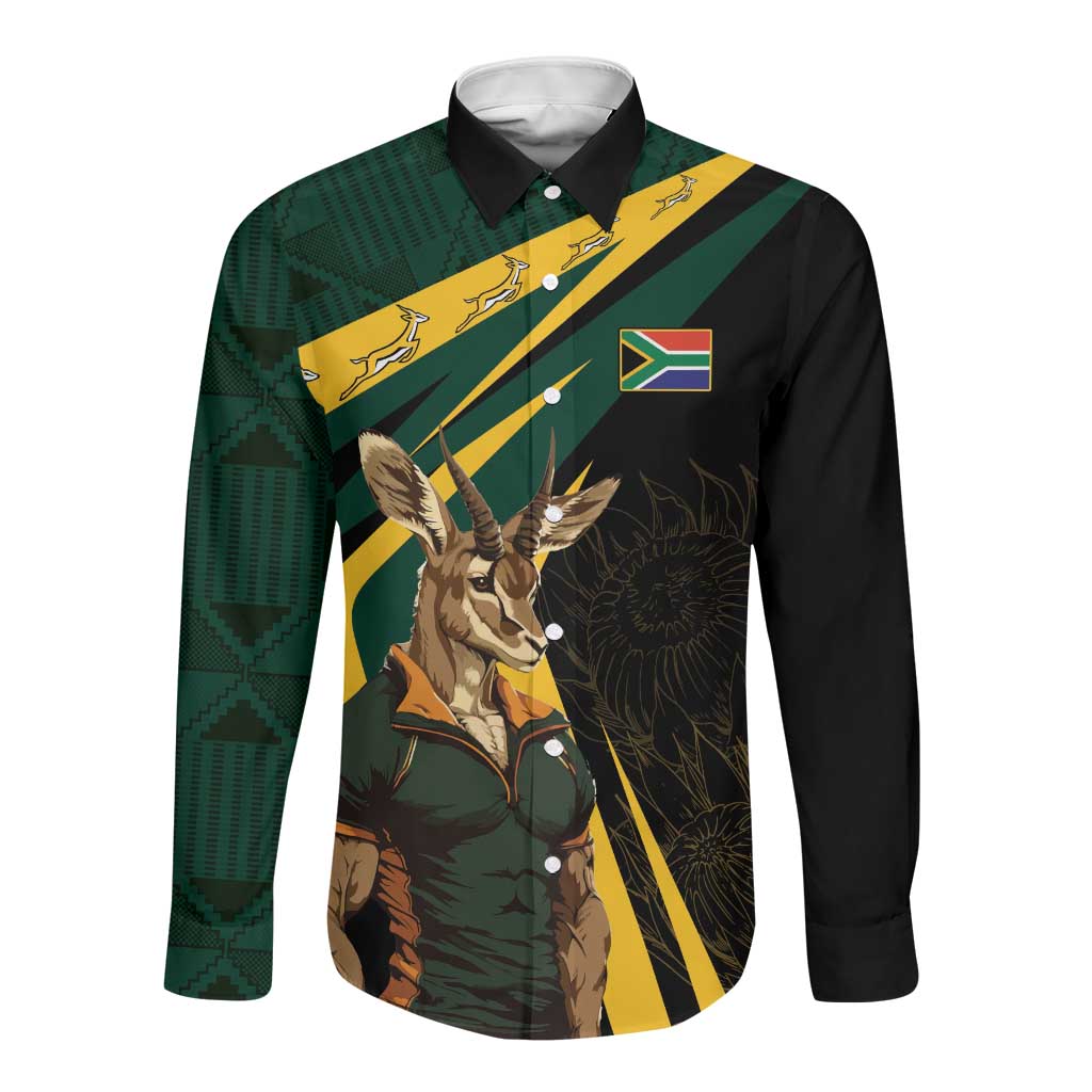 South Africa Bokke Personalised Long Sleeve Button Shirt Mascot Dynamic
