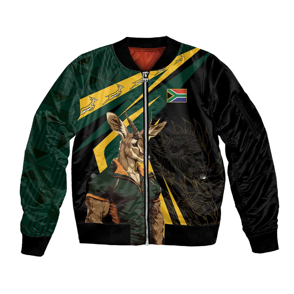 South Africa Bokke Personalised Sleeve Zip Bomber Jacket Mascot Dynamic