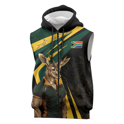 South Africa Bokke Personalised Sleeveless Zip Hoodie Mascot Dynamic - African Pride