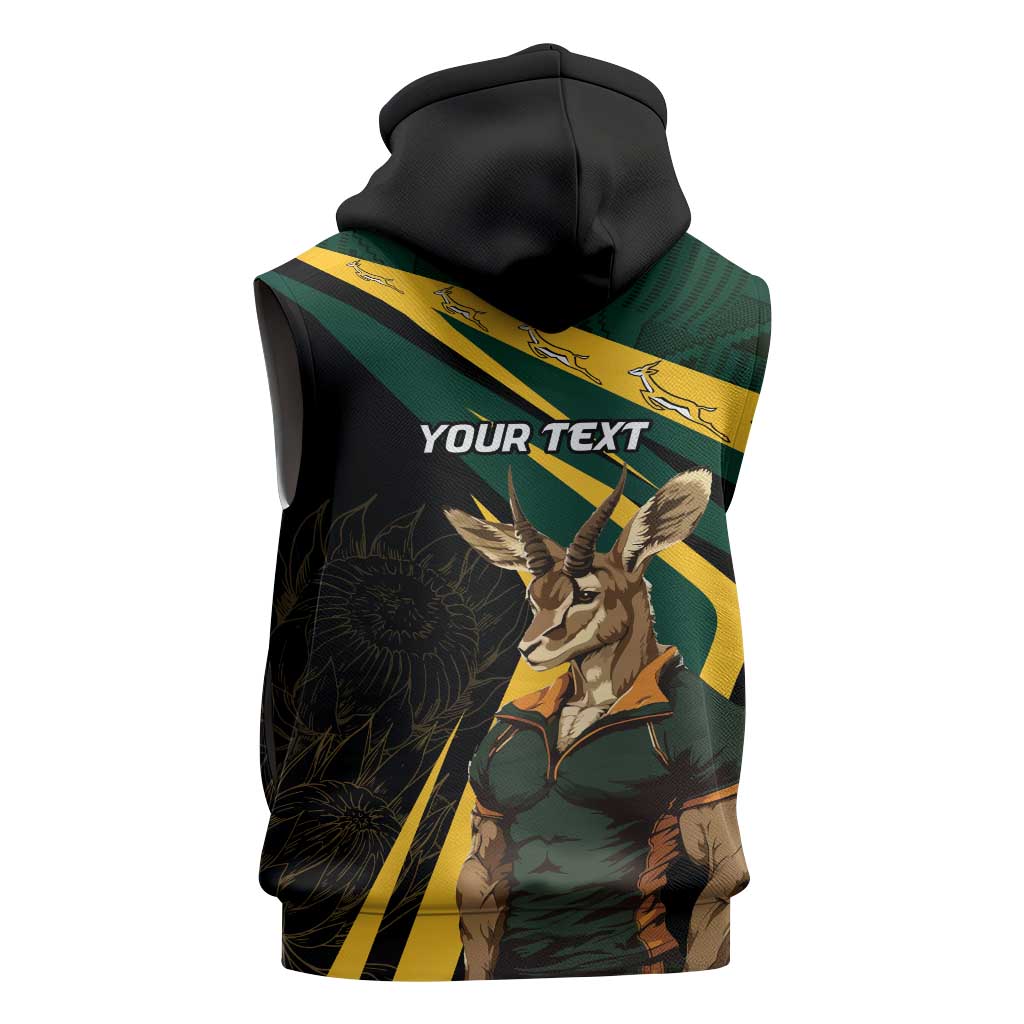 South Africa Bokke Personalised Sleeveless Zip Hoodie Mascot Dynamic - African Pride