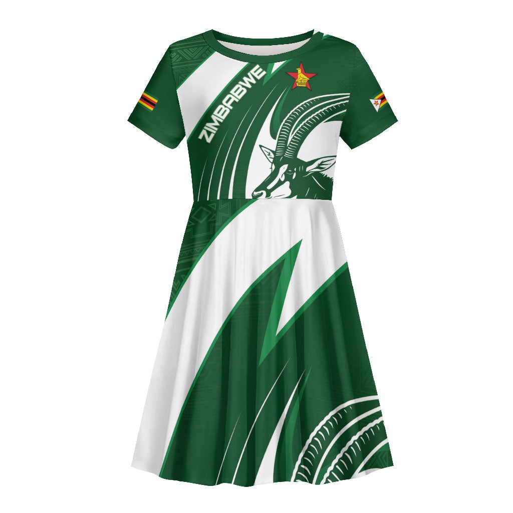 Zimbabwe Sables Afro Batik Personalized Kid Short Sleeve Dress
