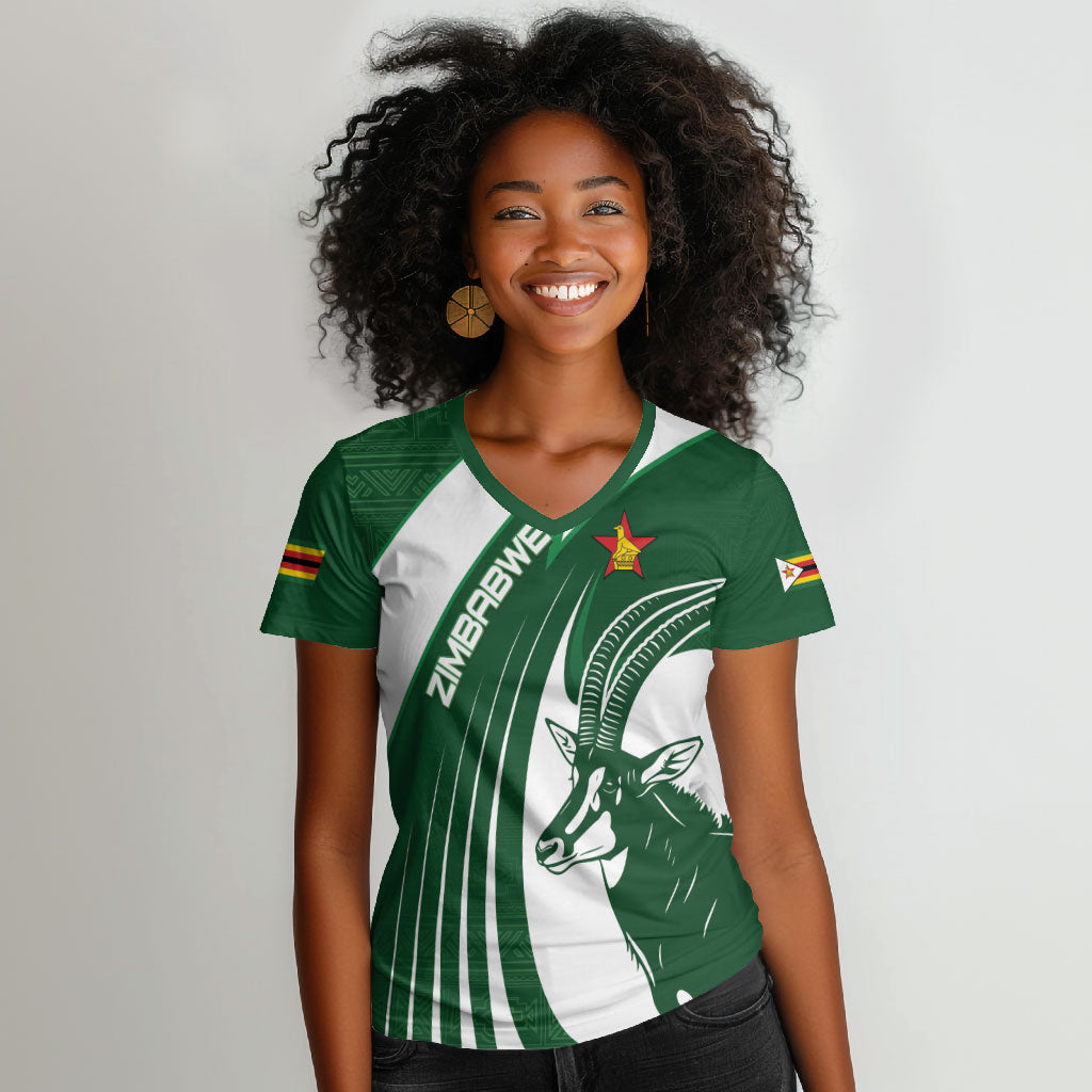 Zimbabwe Sables Afro Batik Personalized Women V-Neck T-Shirt