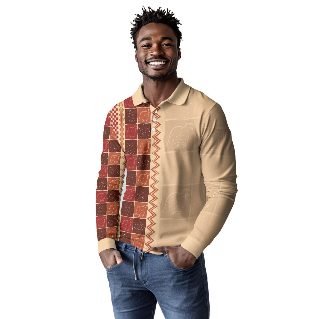 Zimbabwe Heritage Kudhinda Inspired Print Long Sleeve Polo Shirt