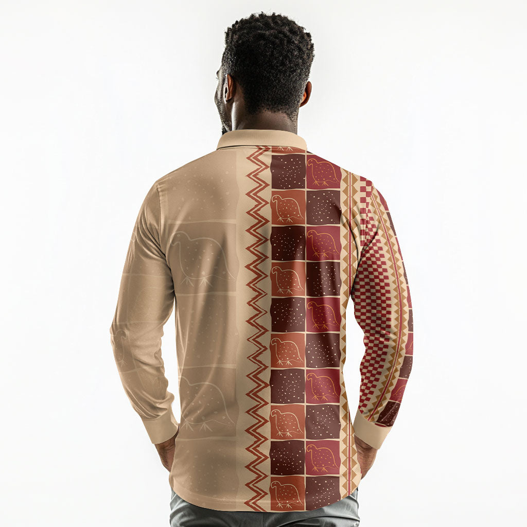 Zimbabwe Heritage Kudhinda Inspired Print Long Sleeve Polo Shirt
