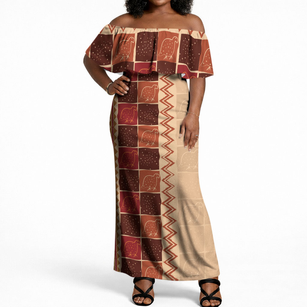 Zimbabwe Heritage Kudhinda Inspired Print Off Shoulder Maxi Dress