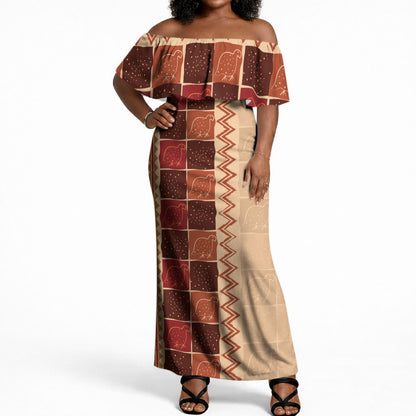 Zimbabwe Heritage Kudhinda Inspired Print Off Shoulder Maxi Dress