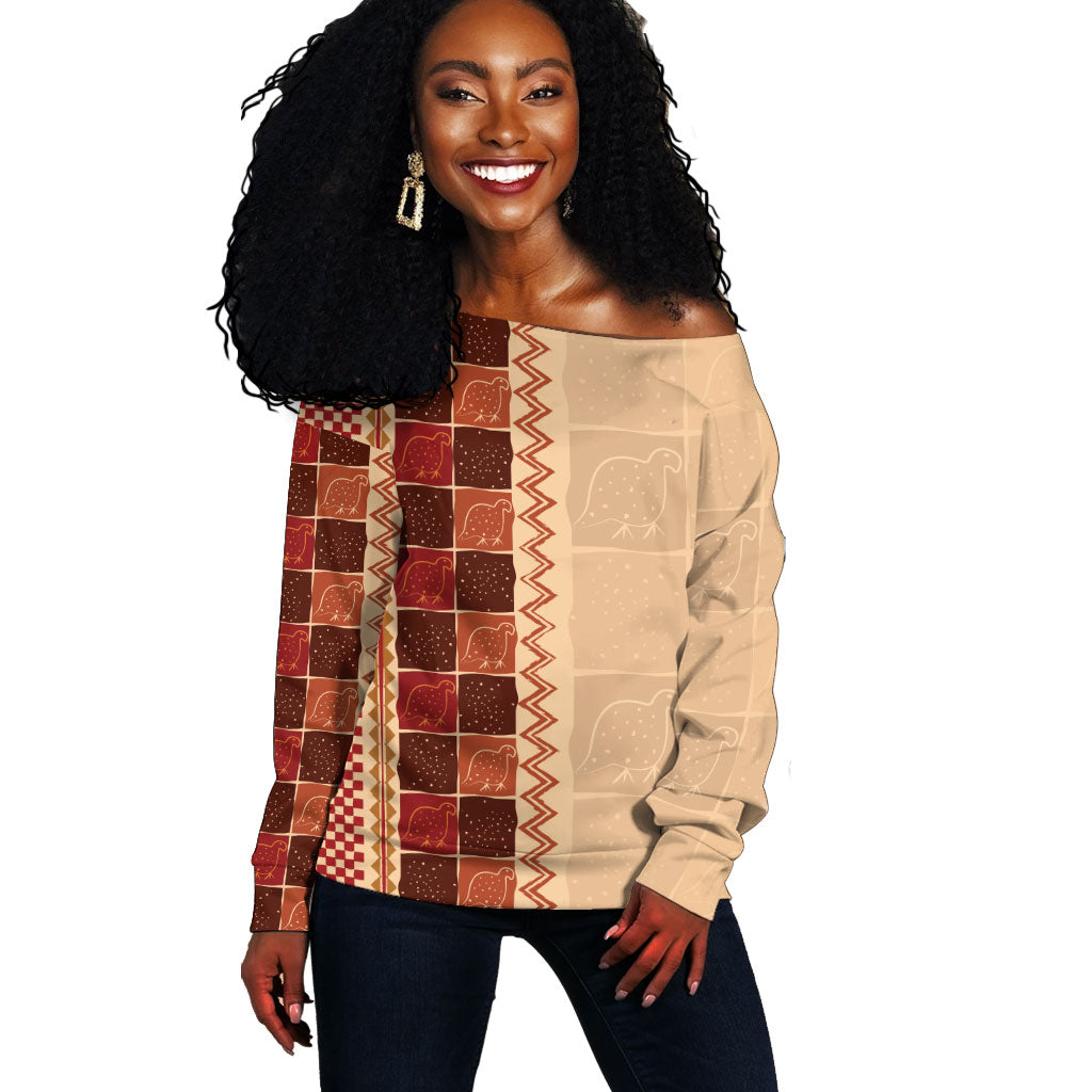 Zimbabwe Heritage Kudhinda Inspired Print Off Shoulder Sweater