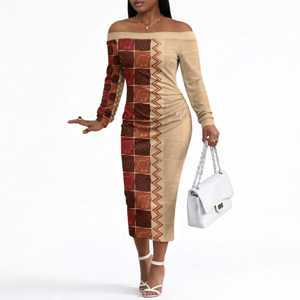 Zimbabwe Heritage Kudhinda Inspired Print Off The Shoulder Long Sleeve Dress