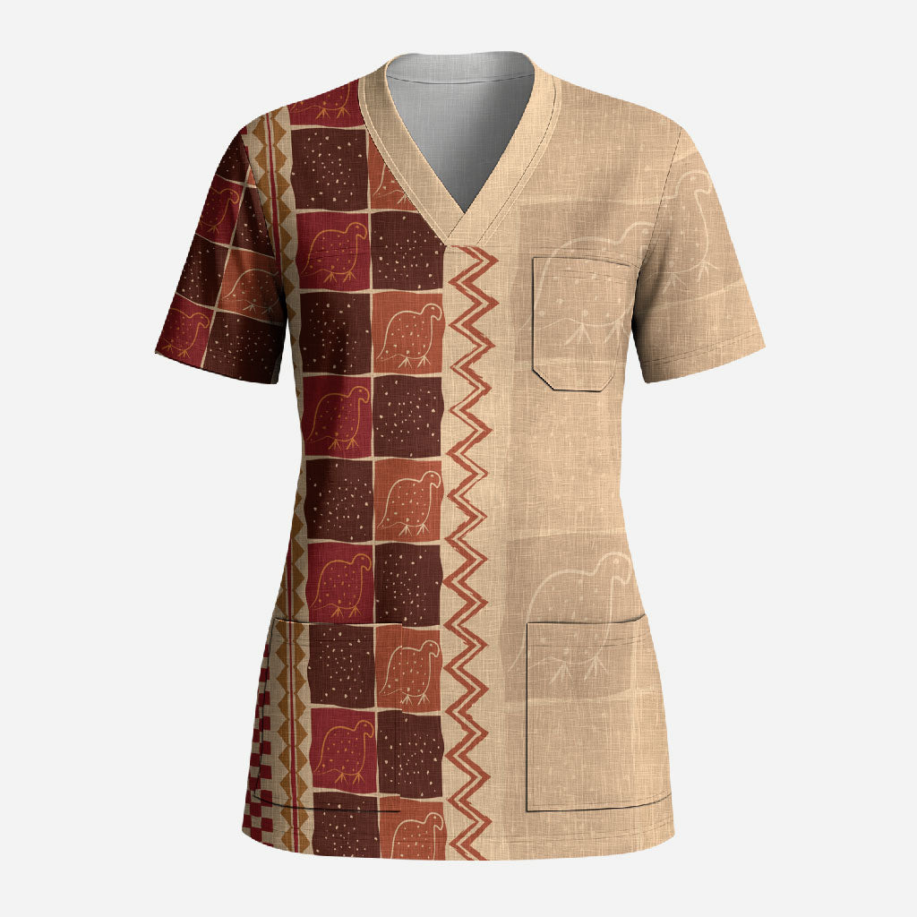 Zimbabwe Heritage Kudhinda Inspired Print Scrub Top