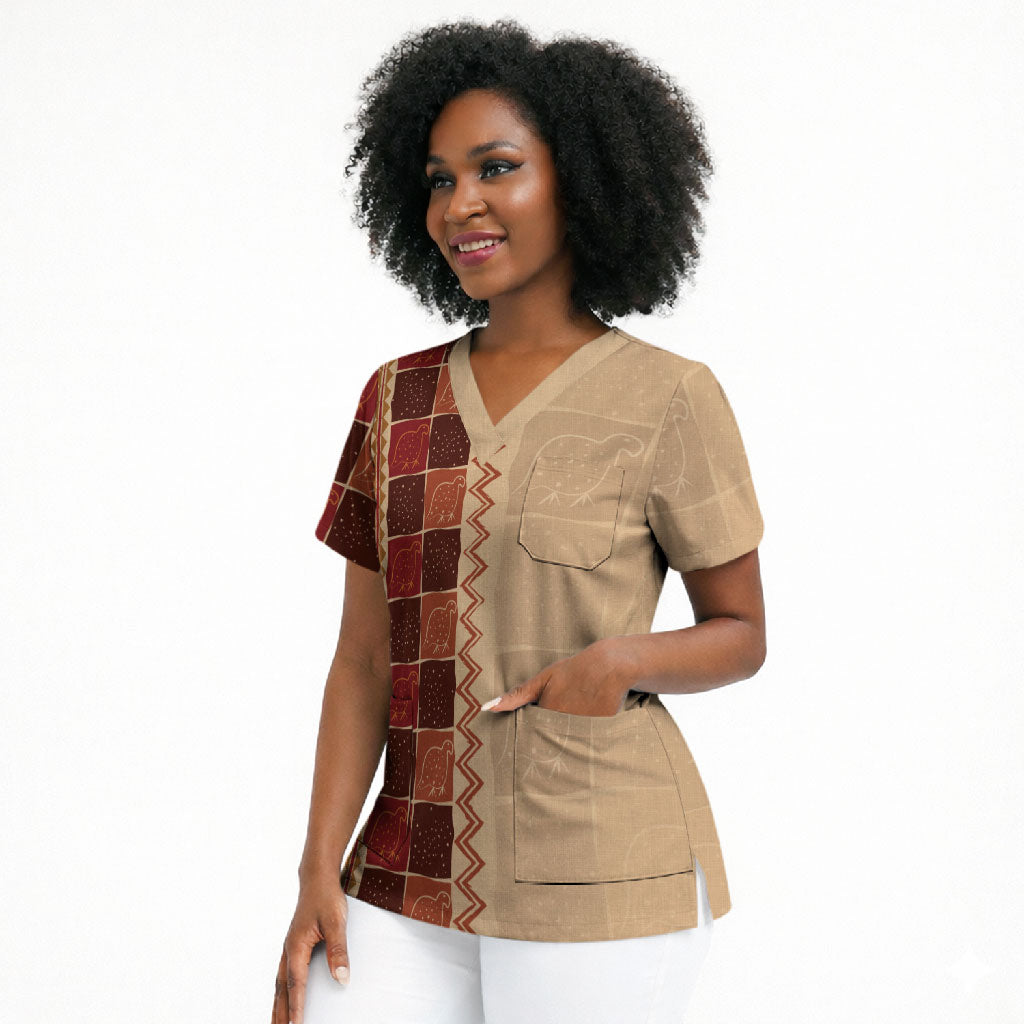 Zimbabwe Heritage Kudhinda Inspired Print Scrub Top