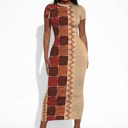 Zimbabwe Heritage Kudhinda Inspired Print Short Sleeve Bodycon Dress