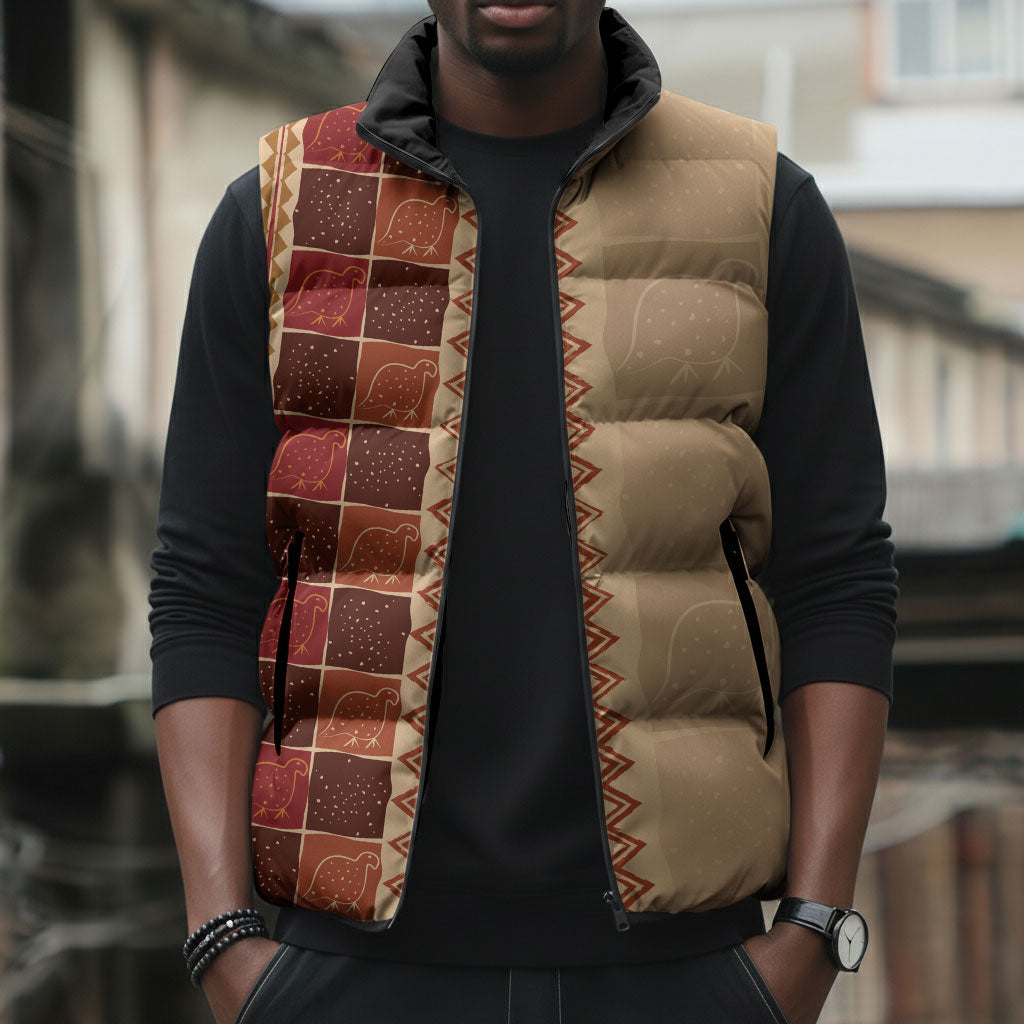 Zimbabwe Heritage Kudhinda Inspired Print Sleeveless Puffer Jacket