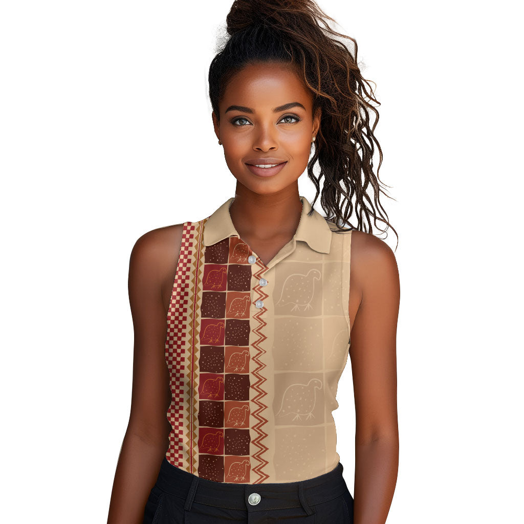 Zimbabwe Heritage Kudhinda Inspired Print Women Sleeveless Polo Shirt