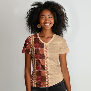 Zimbabwe Heritage Kudhinda Inspired Print Women V-Neck T-Shirt