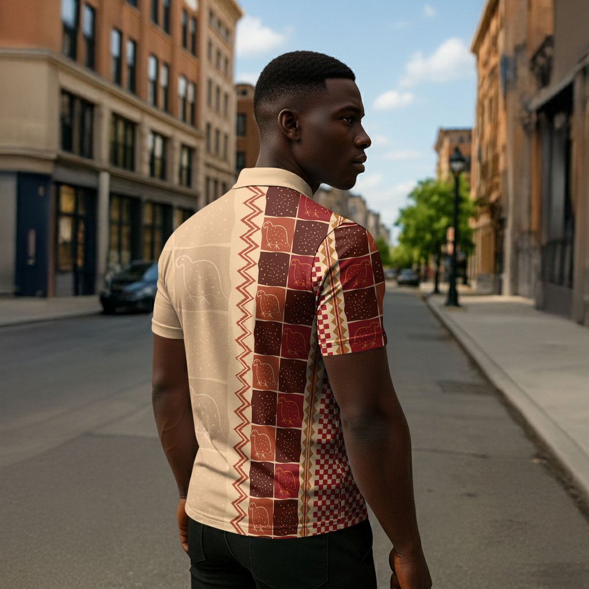 Zimbabwe Heritage Kudhinda Inspired Print Zipper Polo Shirt