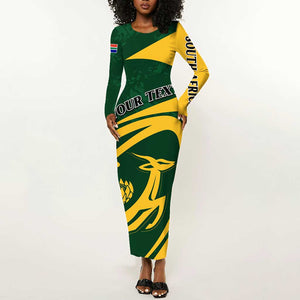 Personalised South Africa Rugby Long Sleeve Bodycon Dress Bokke Champions Sporty Dynamics