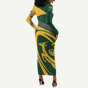 Personalised South Africa Rugby Long Sleeve Bodycon Dress Bokke Champions Sporty Dynamics