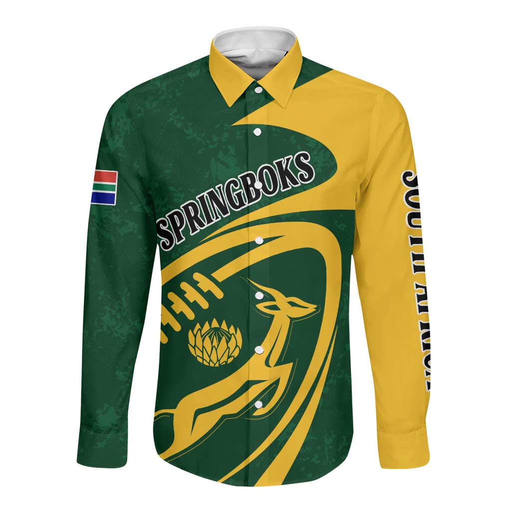 Personalised South Africa Rugby Long Sleeve Button Shirt Bokke Champions Sporty Dynamics