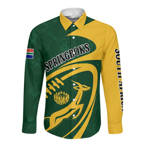 Personalised South Africa Rugby Long Sleeve Button Shirt Bokke Champions Sporty Dynamics