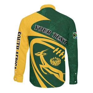 Personalised South Africa Rugby Long Sleeve Button Shirt Bokke Champions Sporty Dynamics