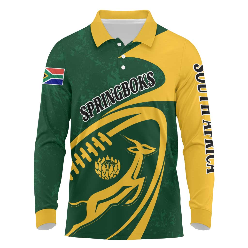 Personalised South Africa Rugby Long Sleeve Polo Shirt Bokke Champions Sporty Dynamics