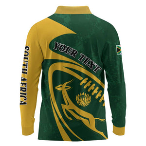 Personalised South Africa Rugby Long Sleeve Polo Shirt Bokke Champions Sporty Dynamics