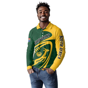 Personalised South Africa Rugby Long Sleeve Polo Shirt Bokke Champions Sporty Dynamics