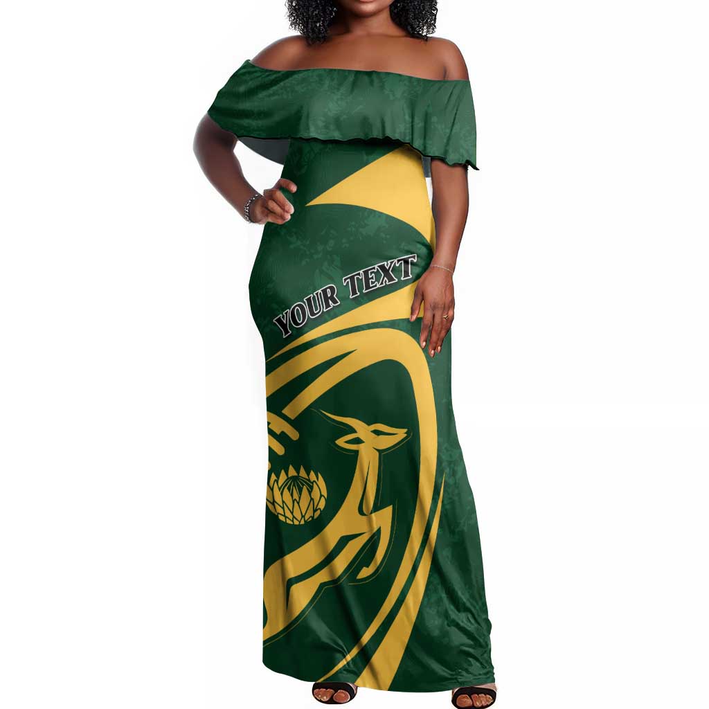 Personalised South Africa Rugby Off Shoulder Maxi Dress Bokke Champions Sporty Dynamics