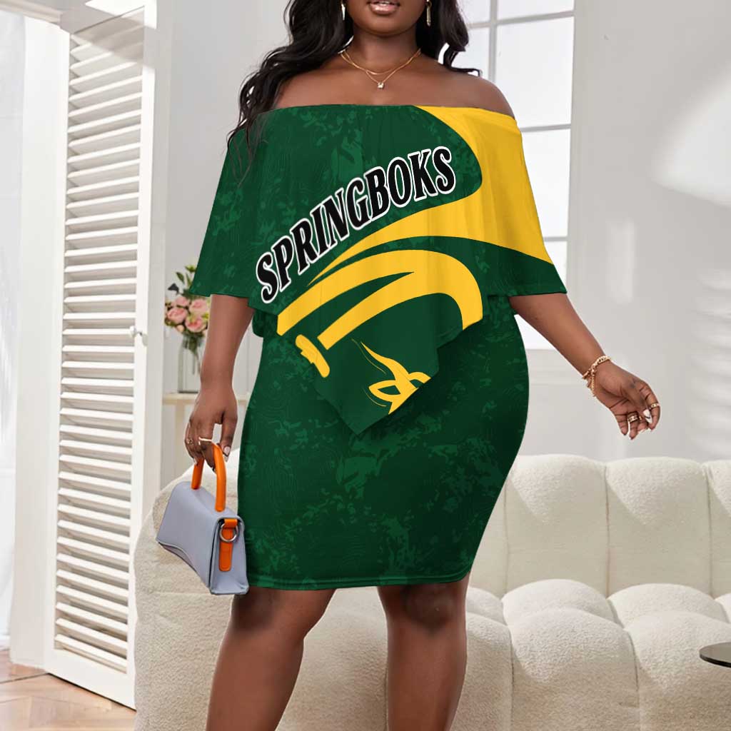 Personalised South Africa Rugby Off Shoulder Short Dress Bokke Champions Sporty Dynamics LT7