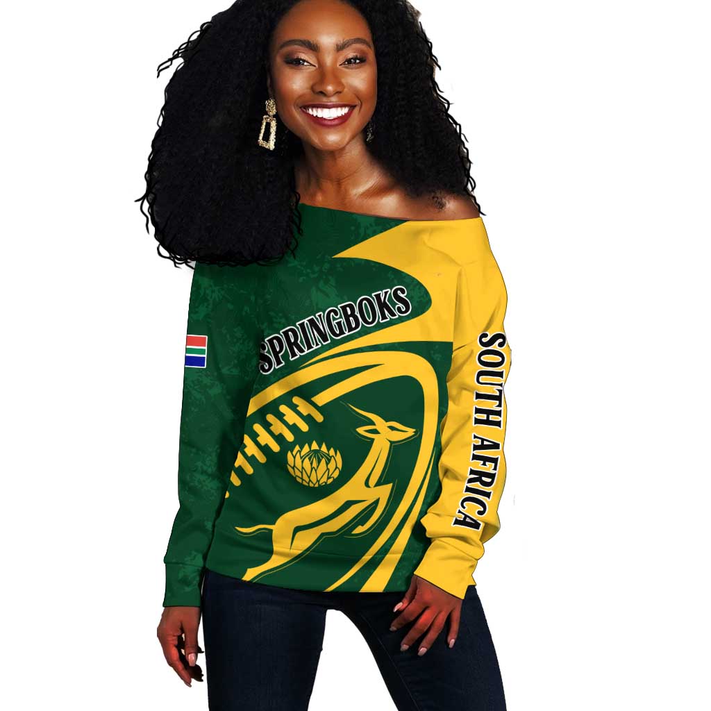 Personalised South Africa Rugby Off Shoulder Sweater Bokke Champions Sporty Dynamics