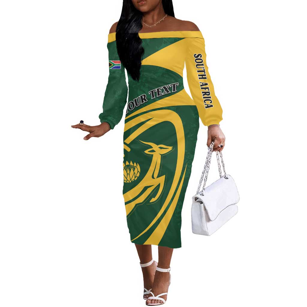 Personalised South Africa Rugby Off The Shoulder Long Sleeve Dress Bokke Champions Sporty Dynamics