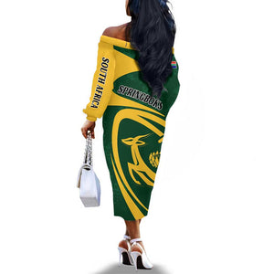 Personalised South Africa Rugby Off The Shoulder Long Sleeve Dress Bokke Champions Sporty Dynamics