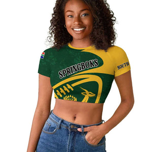 Personalised South Africa Rugby Raglan Cropped T shirt Bokke Champions Sporty Dynamics