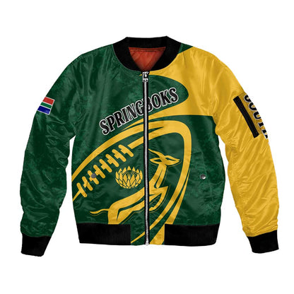 Personalised South Africa Rugby Sleeve Zip Bomber Jacket Bokke Champions Sporty Dynamics