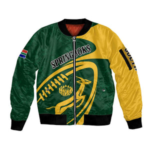 Personalised South Africa Rugby Sleeve Zip Bomber Jacket Bokke Champions Sporty Dynamics