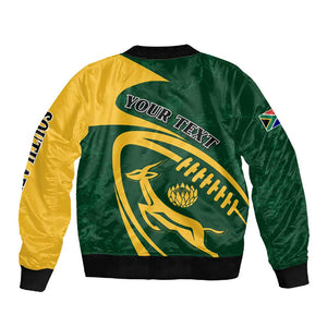 Personalised South Africa Rugby Sleeve Zip Bomber Jacket Bokke Champions Sporty Dynamics