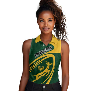 Personalised South Africa Rugby Women Sleeveless Polo Shirt Bokke Champions Sporty Dynamics