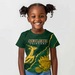 Personalised South Africa Rugby 2023 Kid T shirt Bokke Champions Kente Ethnic
