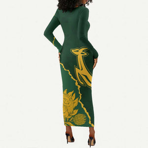 Personalised South Africa Rugby 2023 Long Sleeve Bodycon Dress Bokke Champions Kente Ethnic